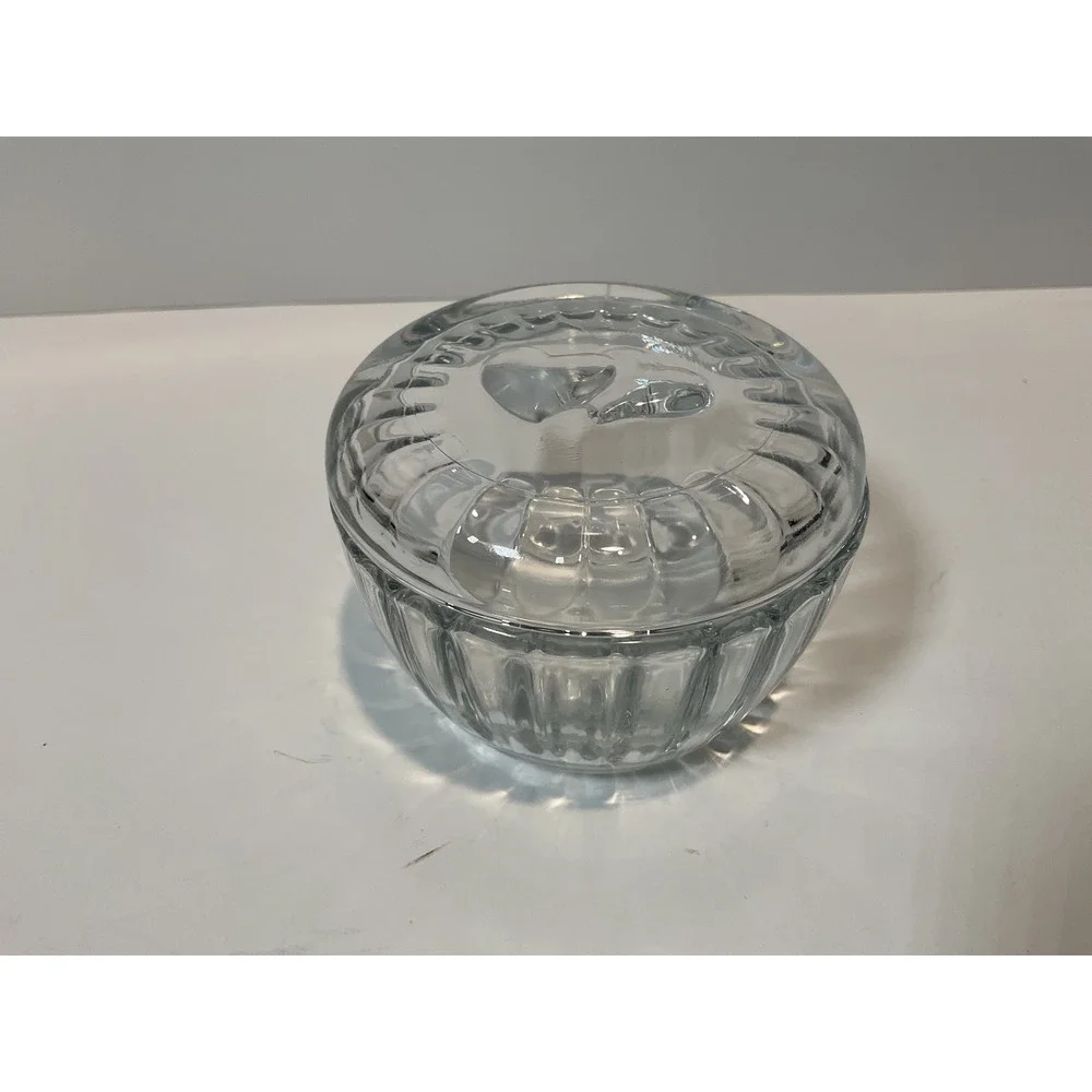 Vintage Bormioli Glass w/‎ Hearts Lid Candy Bowl Jewelry Holder Italy35